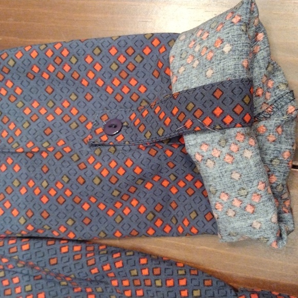 Color Block Long Sleeve Mini Dress, Size Small, Steel Blue/Red & Tan Design - Picture 5 of 10